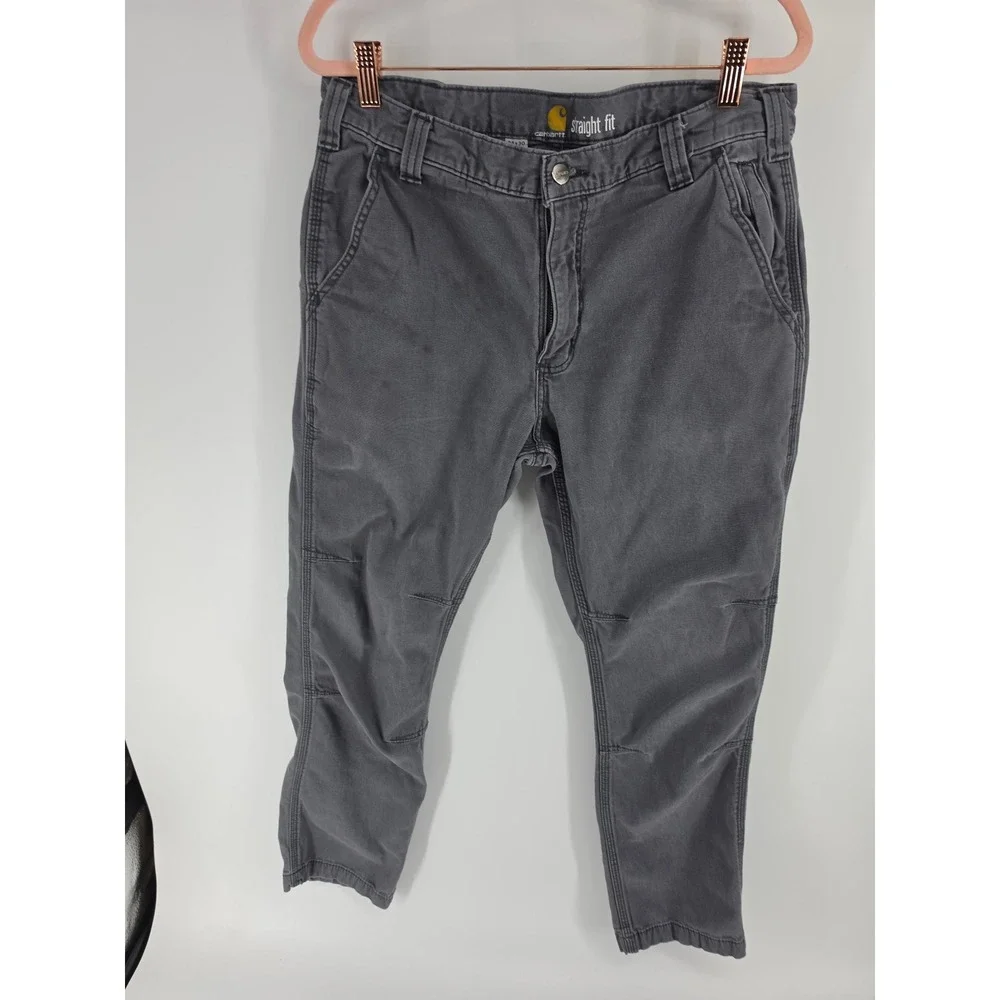 Carhartt Mens Straight Fit Gray Canvas Work Pants 34x30 Utility Trousers